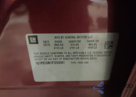 2015 Chevrolet Cruze 2Lt Auto from USA, damaged, VIN 1G1PE5SB1F7203581